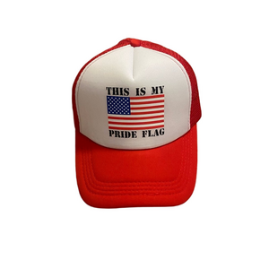 Red and White Trucker Hat with Flag Design